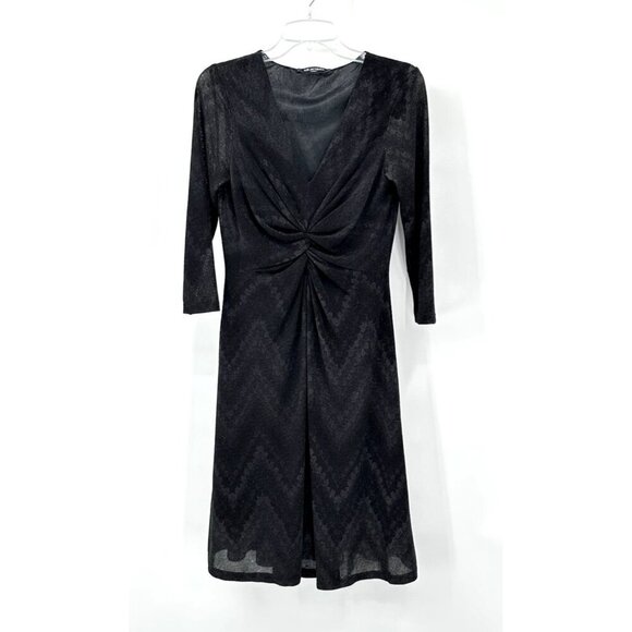 ILSE JACOBSEN HORNBAEK dress a line knit v neck stretch 3/4 sleeve black M - Picture 2 of 7